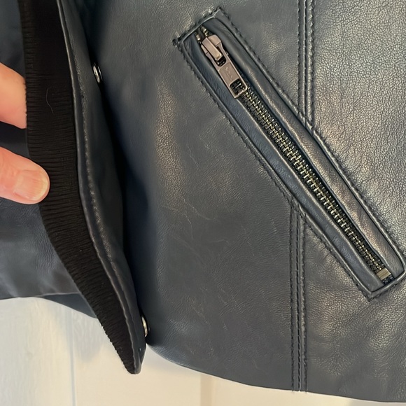 NWOT Cut 25 by Yigal Azuroeul blue leather jacket ribbed sleeves - Picture 5 of 15